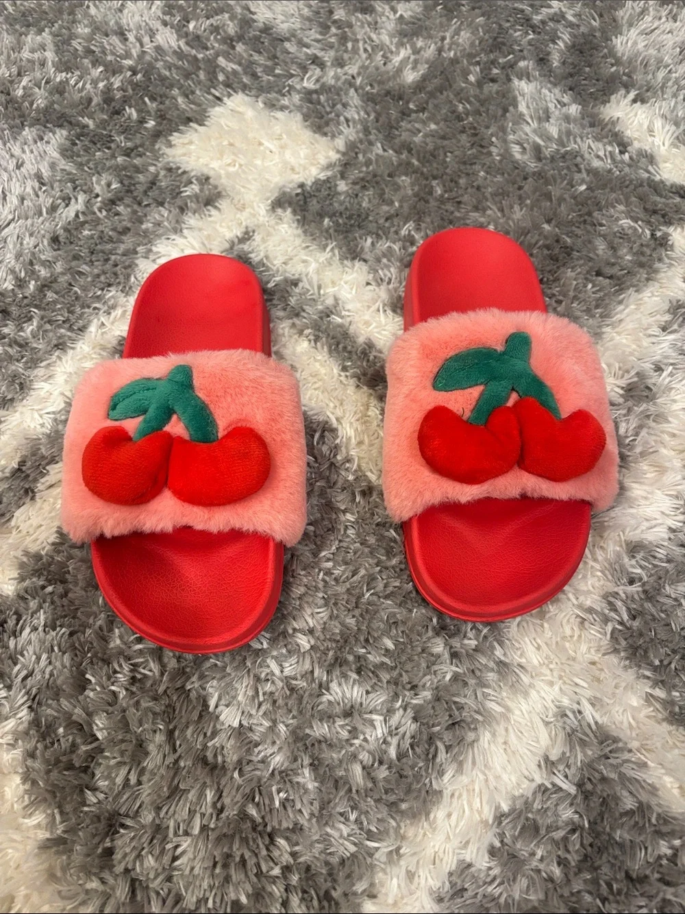 Target brand Kids Cherry Plush Slide Sandals/ slippers - girls large 4/5